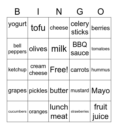 What is in your fridge? Bingo Card