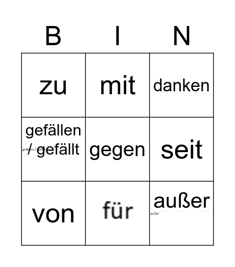 G2 :  DATIVE PREPS AND VERBS Bingo Card