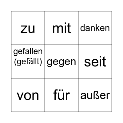 ACC/DAT PREPS + DATIVE VERBS Bingo Card