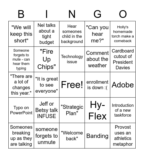 EHS College Meeting BINGO Card