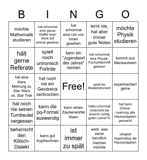 EF Bingo Card