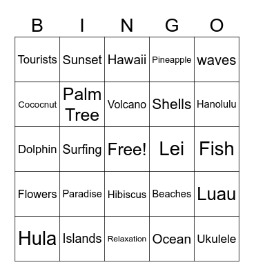 Hawaiian Bingo Card