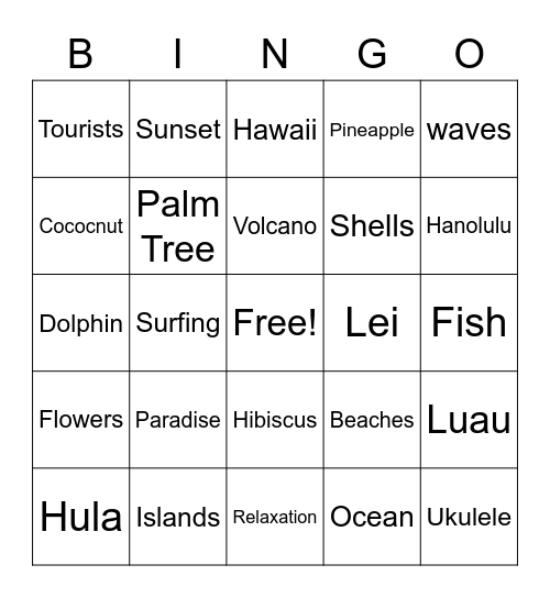 Hawaiian Bingo Card