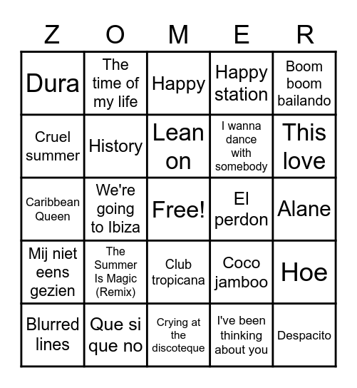 Summer Swingo Bingo Card