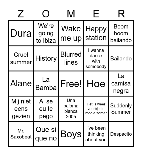 Summer Swingo Bingo Card