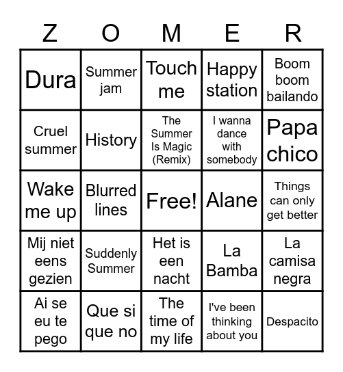 Summer Swingo Bingo Card