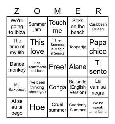 Summer Swingo Bingo Card