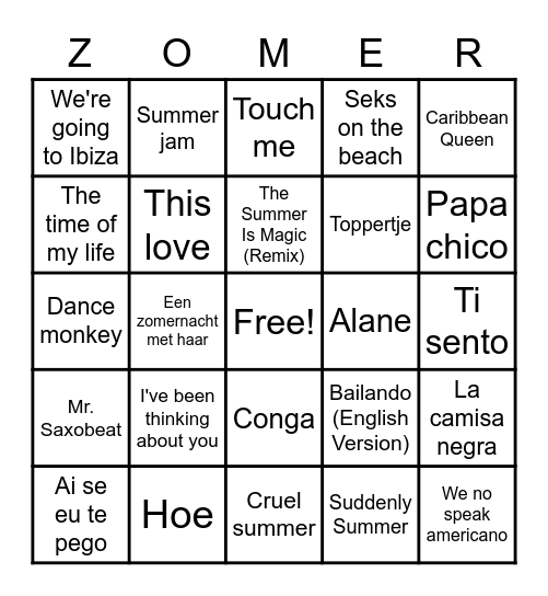 Summer Swingo Bingo Card