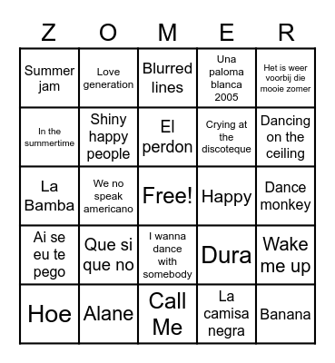 Summer Swingo Bingo Card