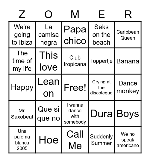 Summer Swingo Bingo Card