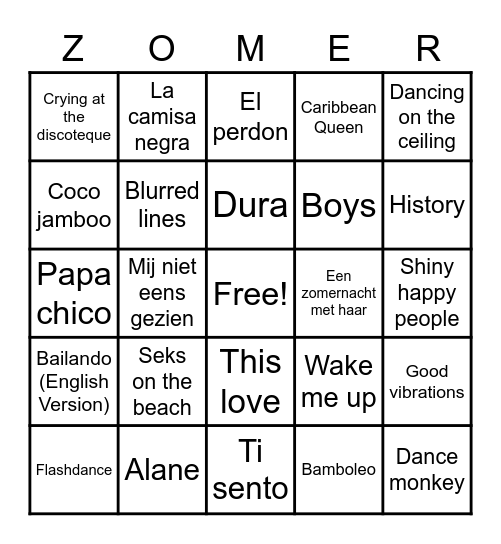 Summer Swingo Bingo Card