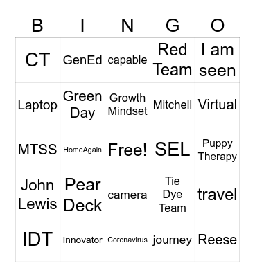 South County MS Welcome Back Bingo Card