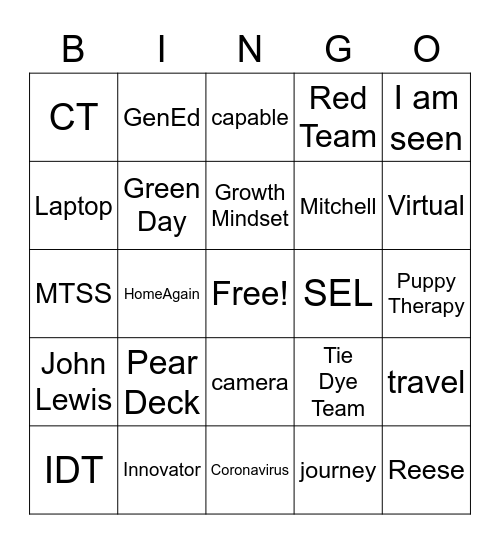 South County MS Welcome Back Bingo Card