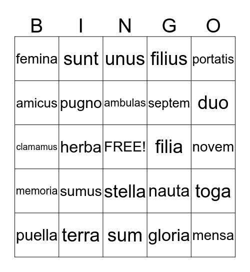 Latin Bingo (LC1 Lesson 8) Bingo Card