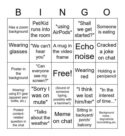 All Hands Bingo Card