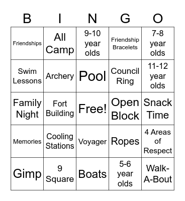 Camp Massasoit Bingo Card