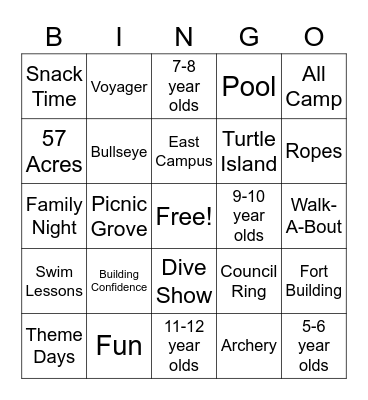Camp Massasoit Bingo Card