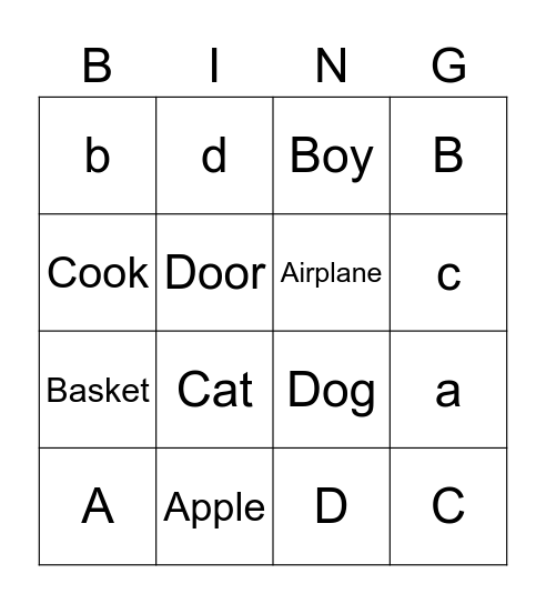 ABC Words Bingo Card