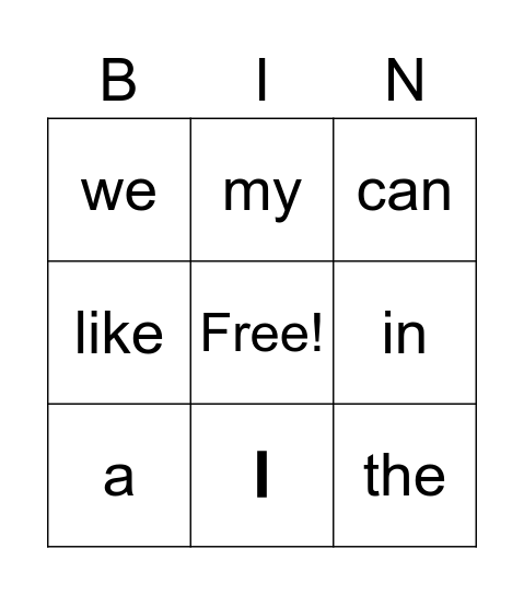Sight Word Bingo List #1 Bingo Card