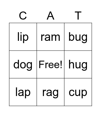 Sounds (Short A) Bingo Card