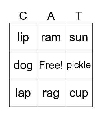 Sounds (short A) Bingo Card