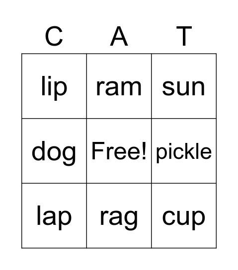 Sounds (short A) Bingo Card