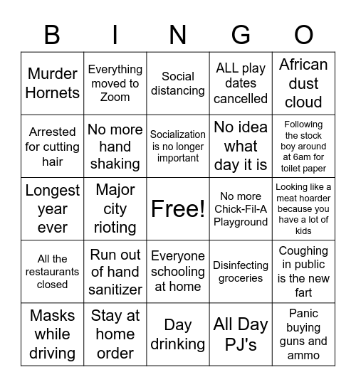 2020 Crisis Bingo Card