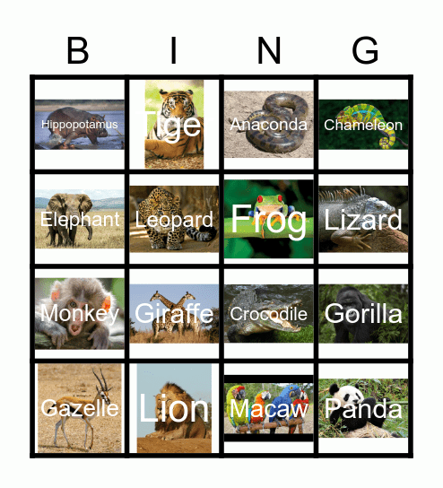 Jungle Bingo Card