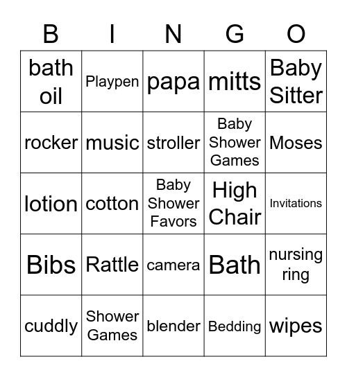 Anna's Baby Shower BINGO! Bingo Card