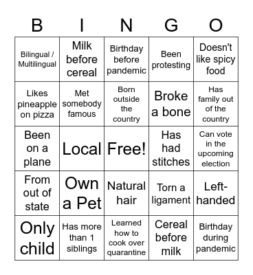 Knights of Color Bingo Card