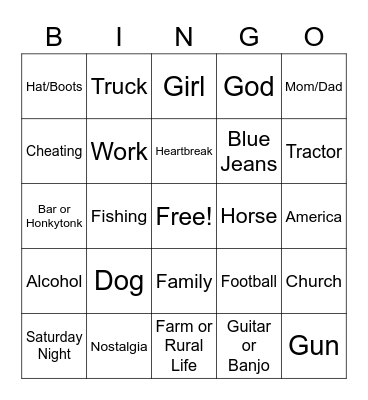 Country Bingo Card