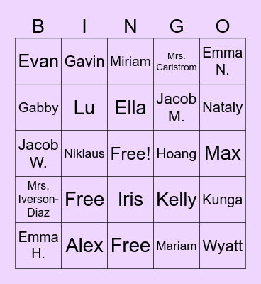 Back to School Bingo Card