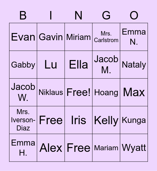 Back to School Bingo Card