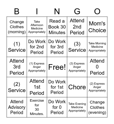 Tuesday/Thursday Bingo Card