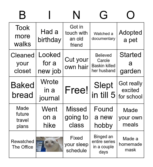 Social Distancing Bingo Card