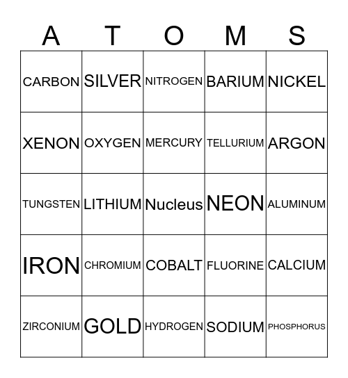 CHEMISTRY BINGO Card