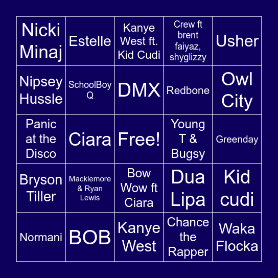 Song Bingo Card