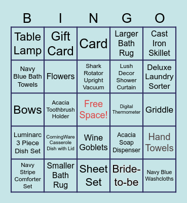 Wedding Bliss Gift Bingo Card