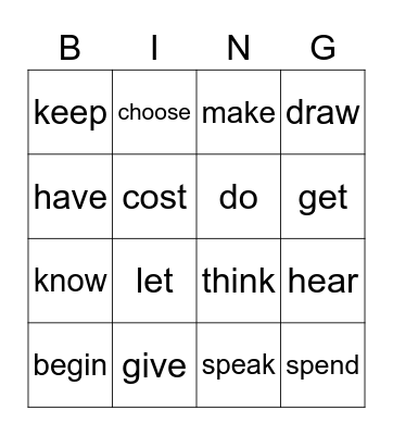 Change the verbs to past simple to win Bingo Card