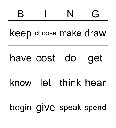 Change the verbs to past simple to win Bingo Card