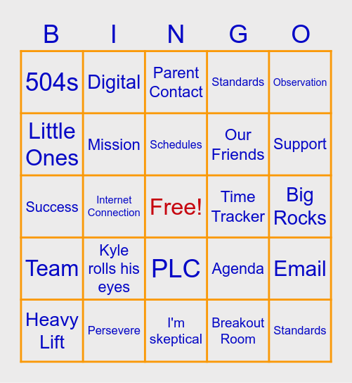 KDA Staff Meeting 8/12/2020 Bingo Card