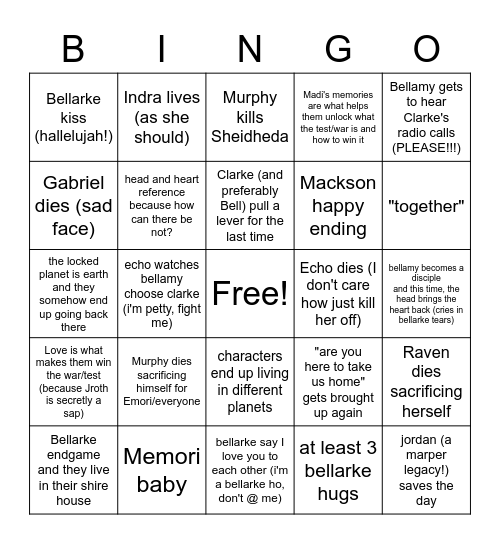 Lea's season 7 wishful thinking Bingo Card