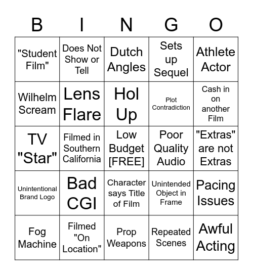 B-Movie Bingo Card