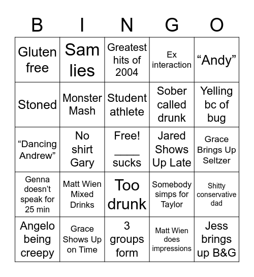 Bonfire Bingo Card