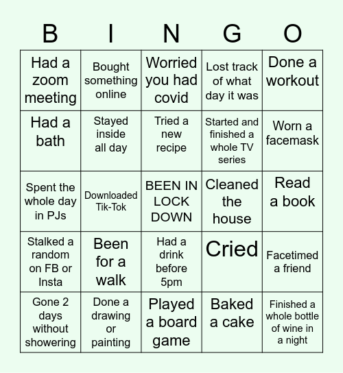 Lockdown Bingo Card