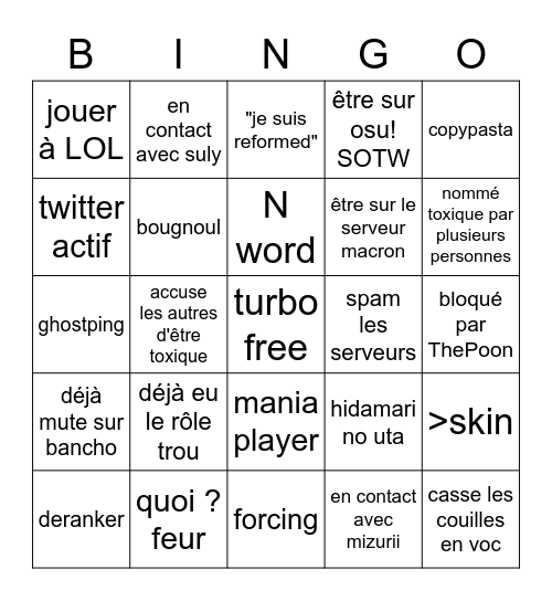 toxique bingo Card