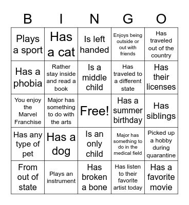 Ice Breaker Bingo Card