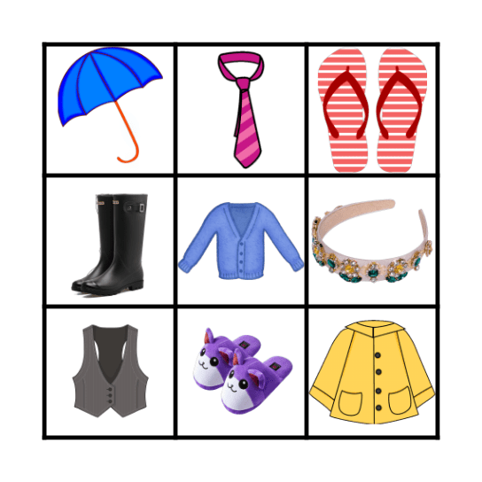 CLOTHES Bingo Card