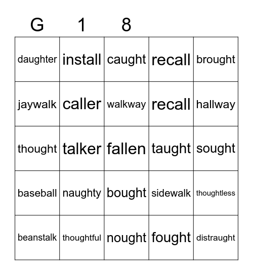 Gold 18 Bingo Card