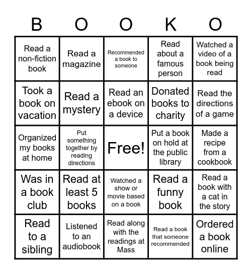 What Did You Read This Summer?? Bingo Card